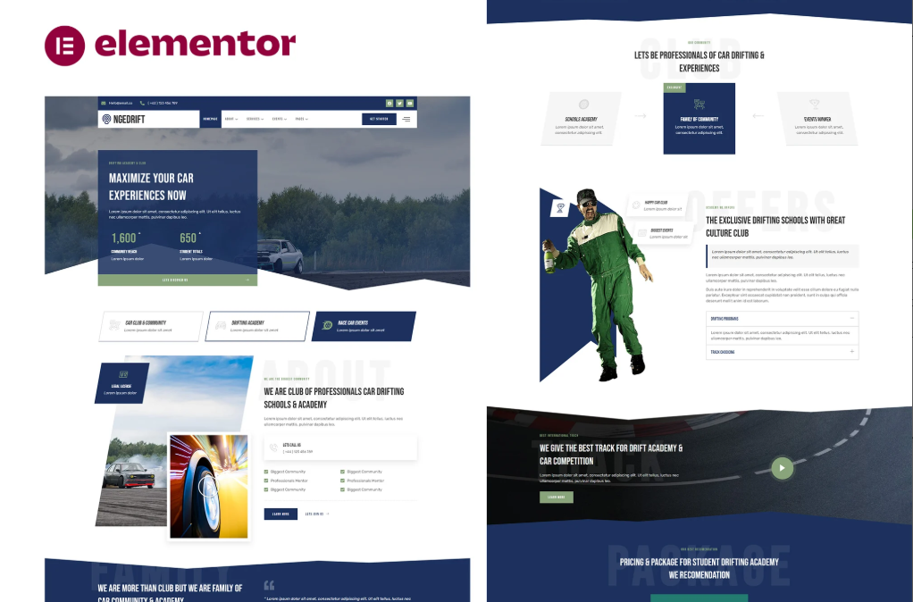 Drifting School Academy & Car Club Elementor Template Kit