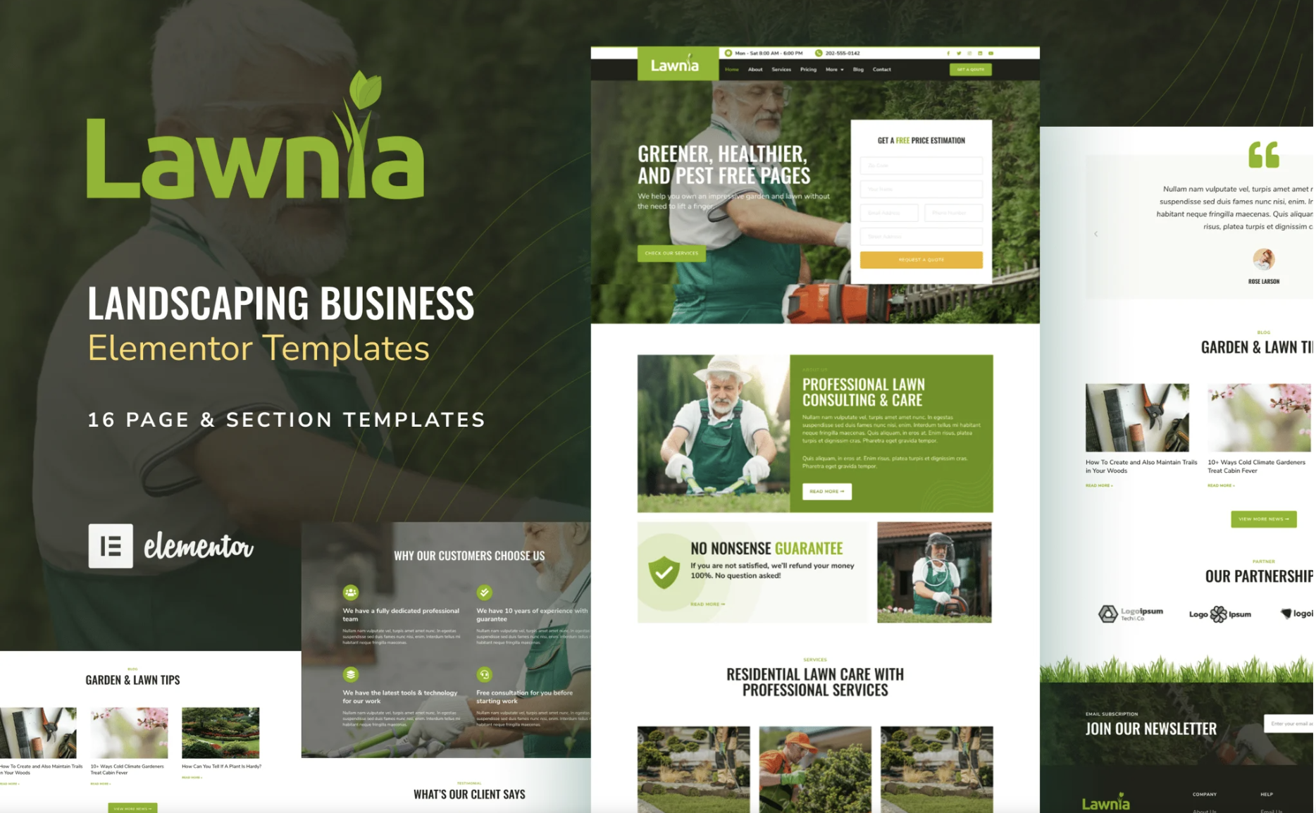 Lawnia - Gardener & Landscaping Business Elementor Template Kit