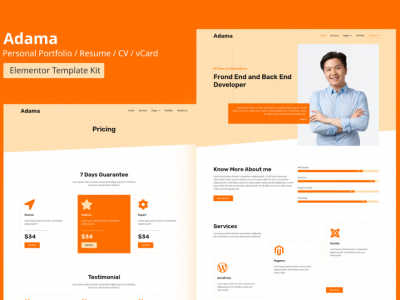 Adama - Personal Portfolio & Resume Elementor Template Kit