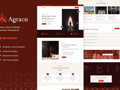 Agrace - Modern Church Website Elementor Template Kit