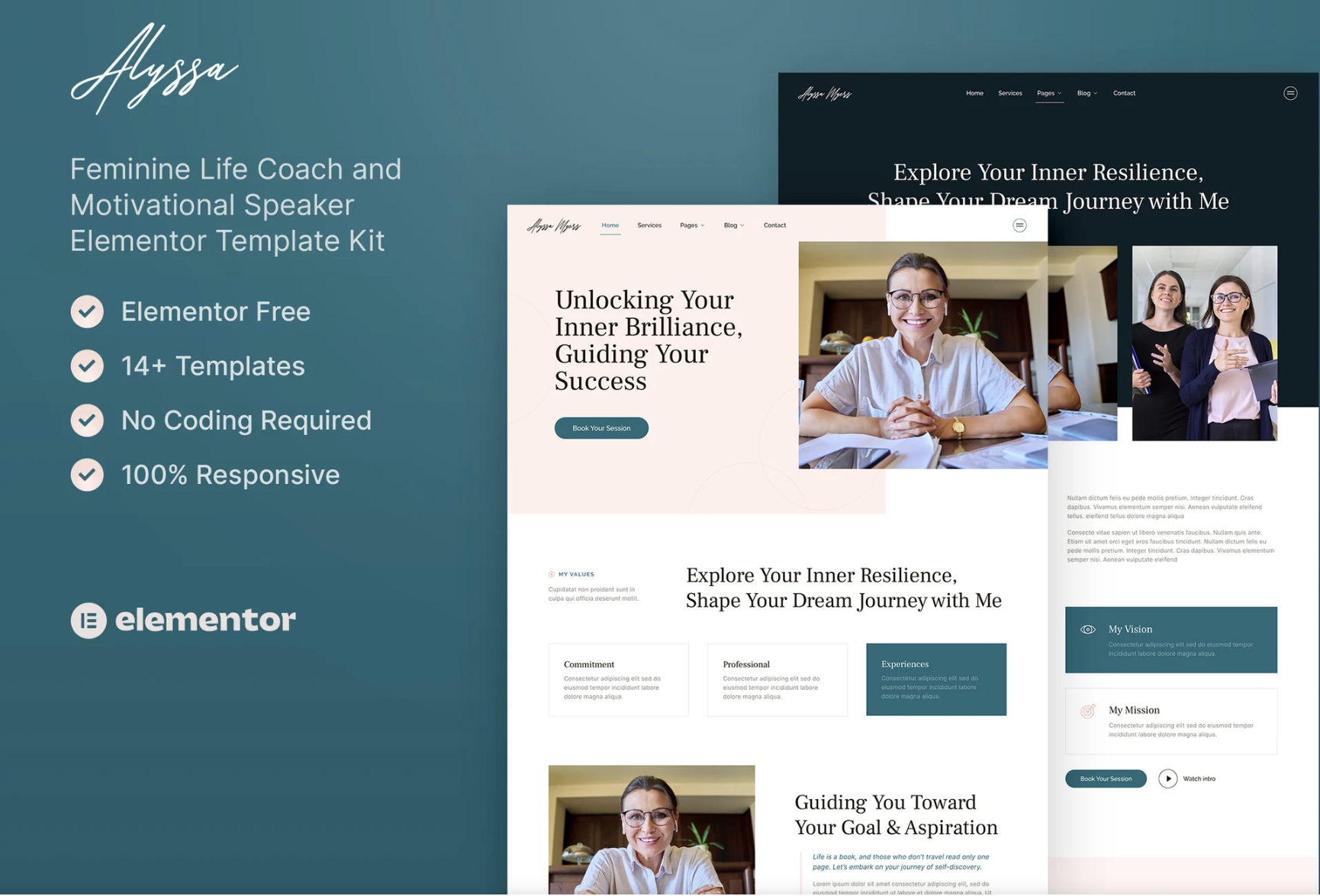 Alyssa – Feminine Life Coach & Motivational Speaker Elementor Template Kit