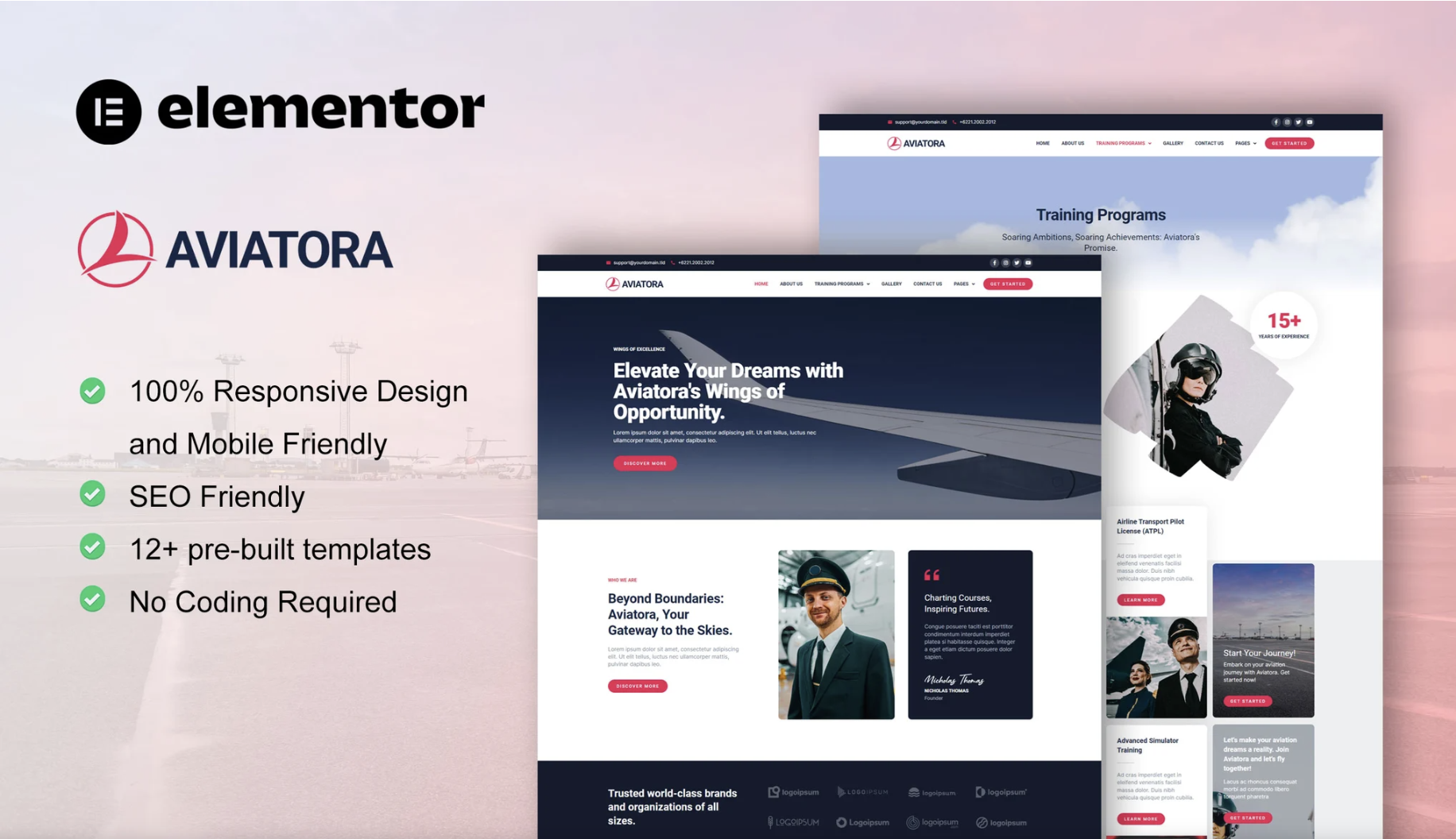 Aviatora - Aviation & Flight School Elementor Pro Template Kit