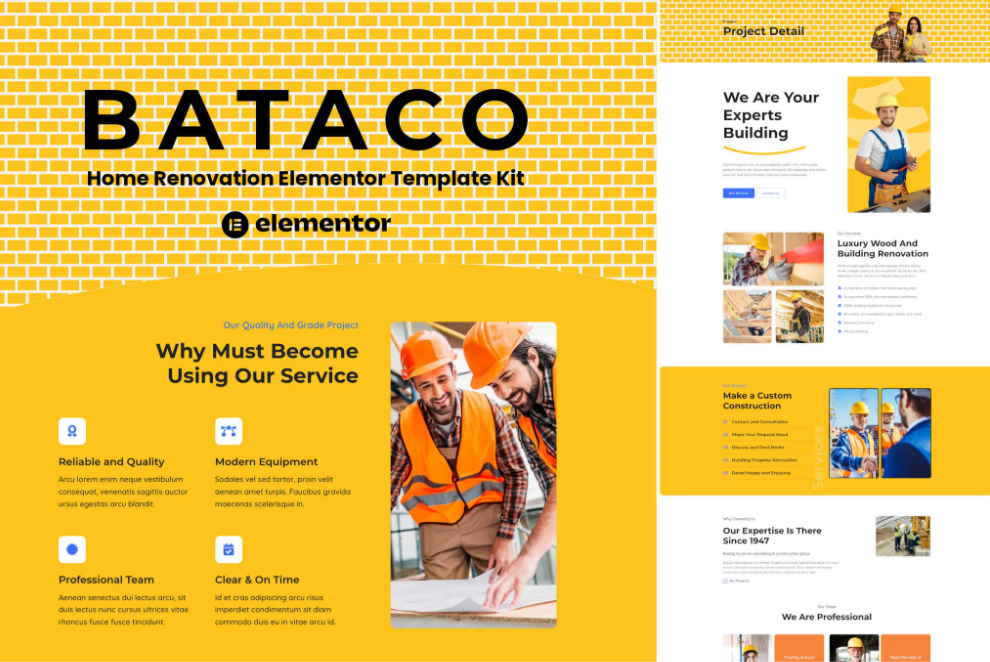 Bataco - Home Renovation & Construction Elementor Template Kit
