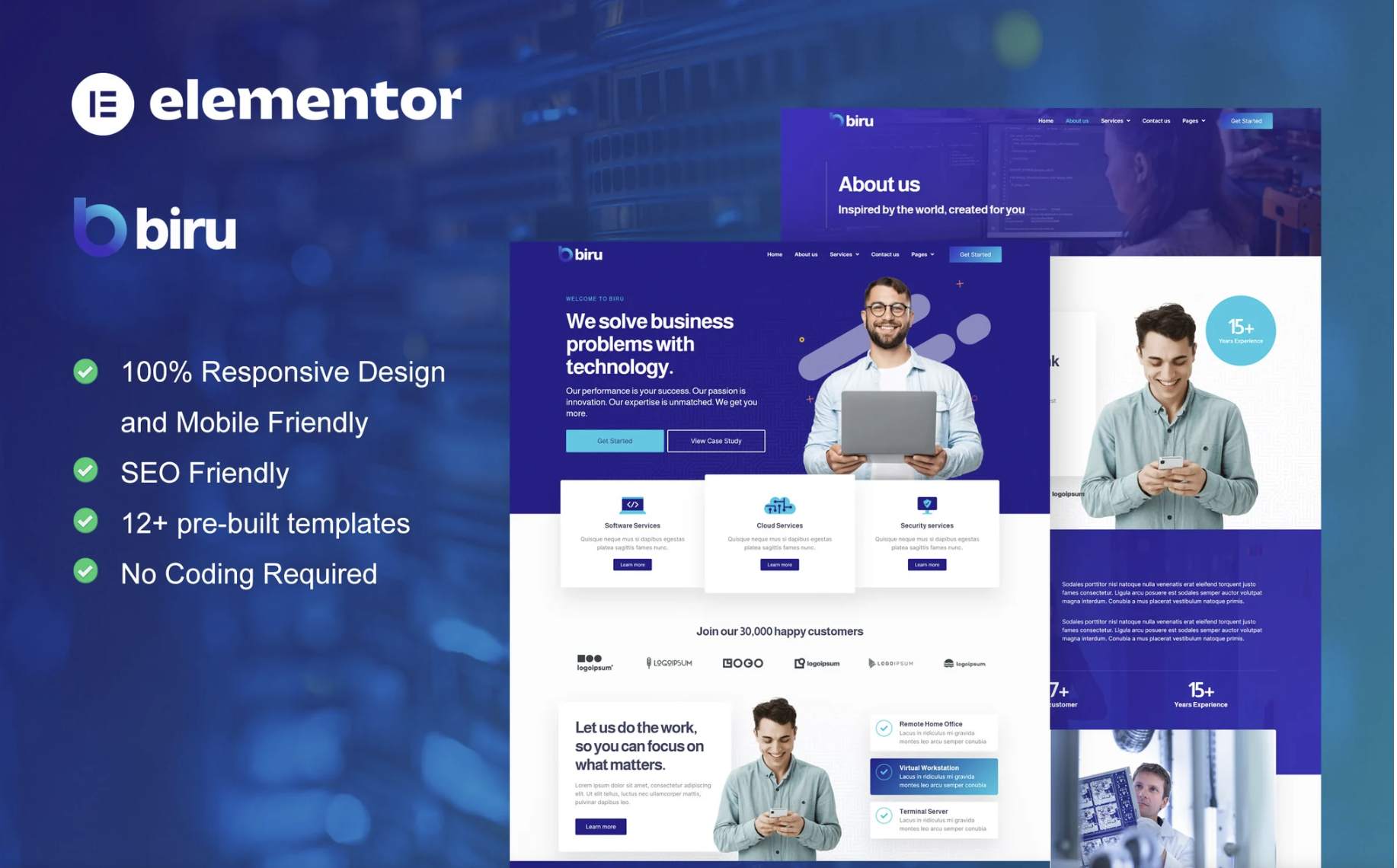 Biru - IT Services Elementor Pro Full Site Template Kit