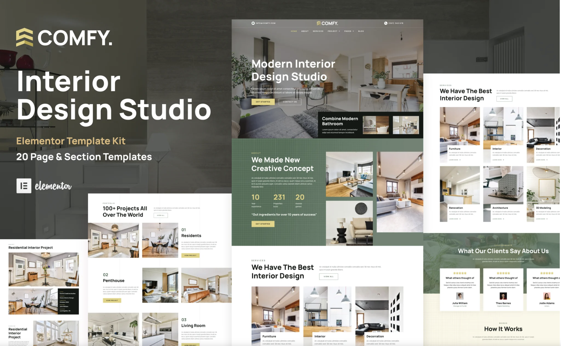 Comfy - Interior Design Studio & Architecture WordPress Elementor Template Kit
