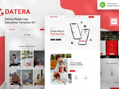 Datera – Online Dating Mobile App Landing Elementor Template Kit