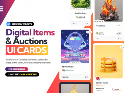 Digital Items and Auctions - Elementor UI Cards