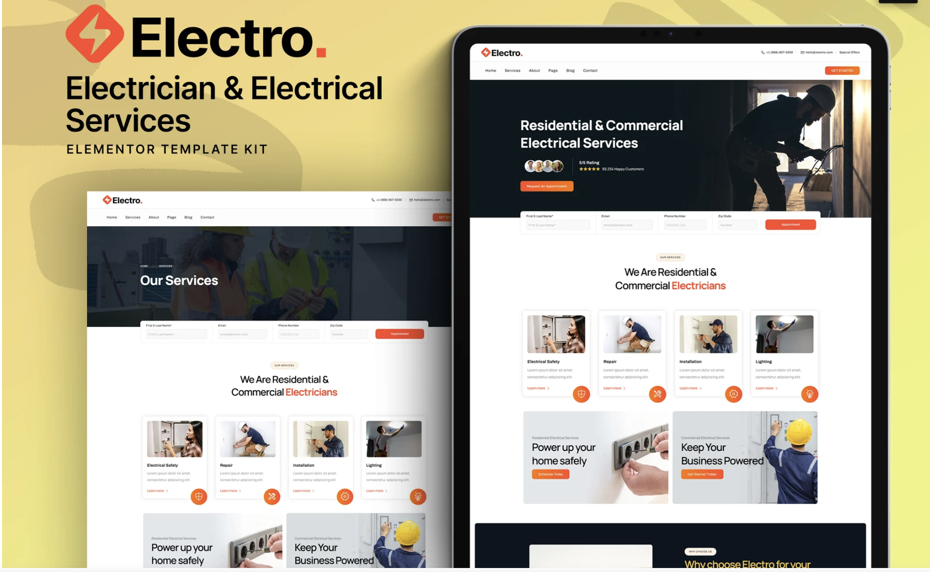 Electro - Electrician & Electrical Services Elementor Template Kit