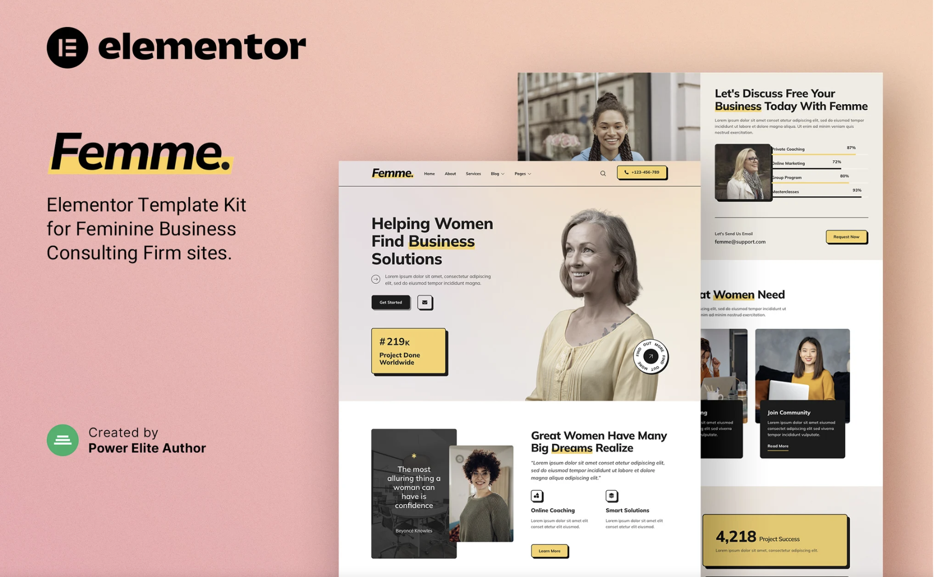Femme – Feminine Business Consulting Elementor Template Kit