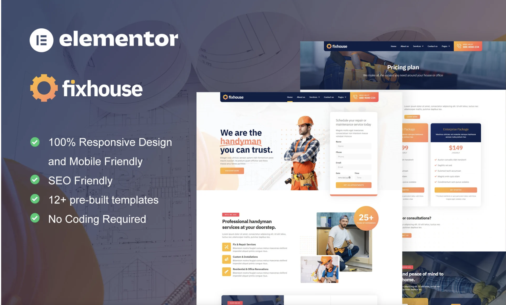 FixHouse - Handyman & Repair Service Elementor Template Kit