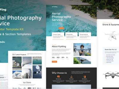 FlyWing - Drone Aerial Video & Photography WordPress Elementor Template Kit