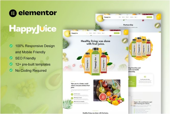 HappyJuice - Juice & Fresh Drink Elementor Pro Template Kit