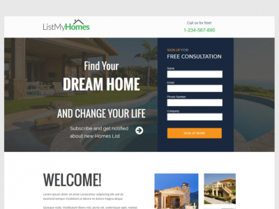 Homes Realestate unbounce Landing Page