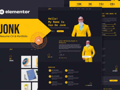 Jonk - Resume CV & Portfolio Elementor Template Kit