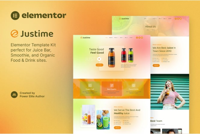 Justime – Juice Bar, Smoothie & Organic Food Elementor Template Kit