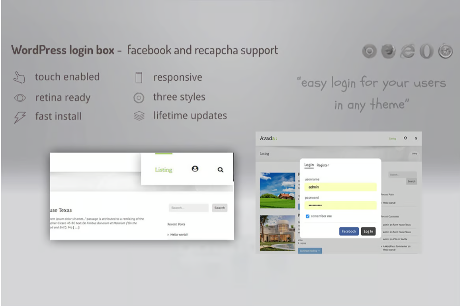 Login lightbox wordpress - easy login / register w