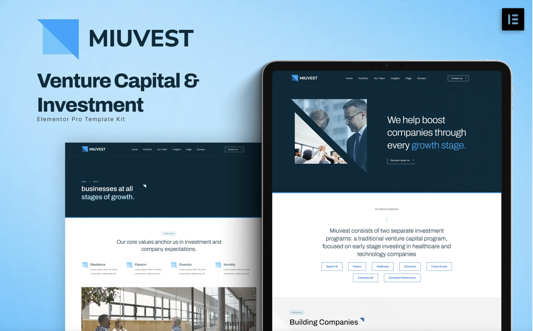 Miuvest - Venture Capital & Investment Elementor Template Kit