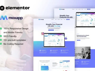 MoxApp - Mobile App & Fintech Startup Elementor Pro Template Kit