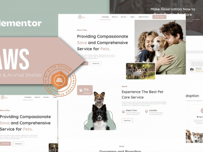 Paws - Pet Care and Animal Shelter Elementor Template Kit
