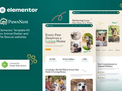 PawsNest – Animal Shelter & Pet Rescue Elementor Template Kit