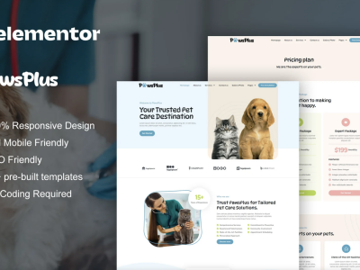 PawsPlus - Pet Care & Veterinary Elementor Template Kit