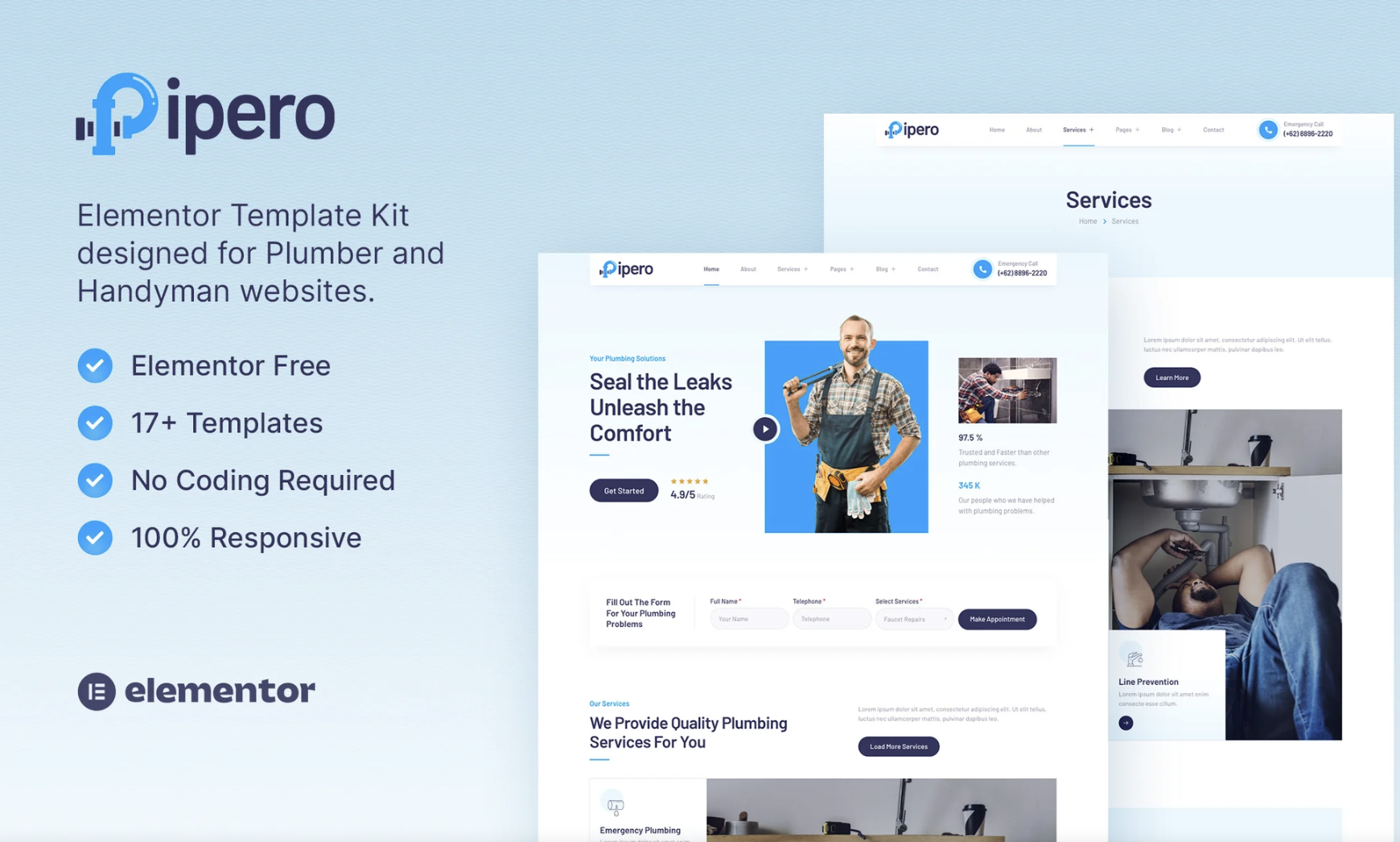 Pipero – Plumber & Handyman Services Elementor Template Kit