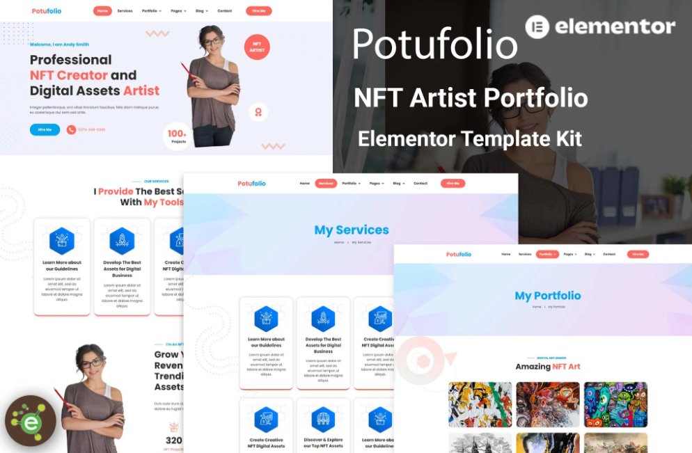 Potufolio - NFT Artist Portfolio Elementor Template Kit