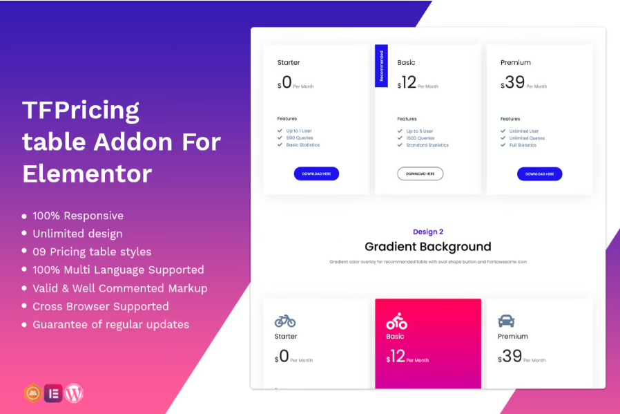Pricing Table addon - widget for Elementor