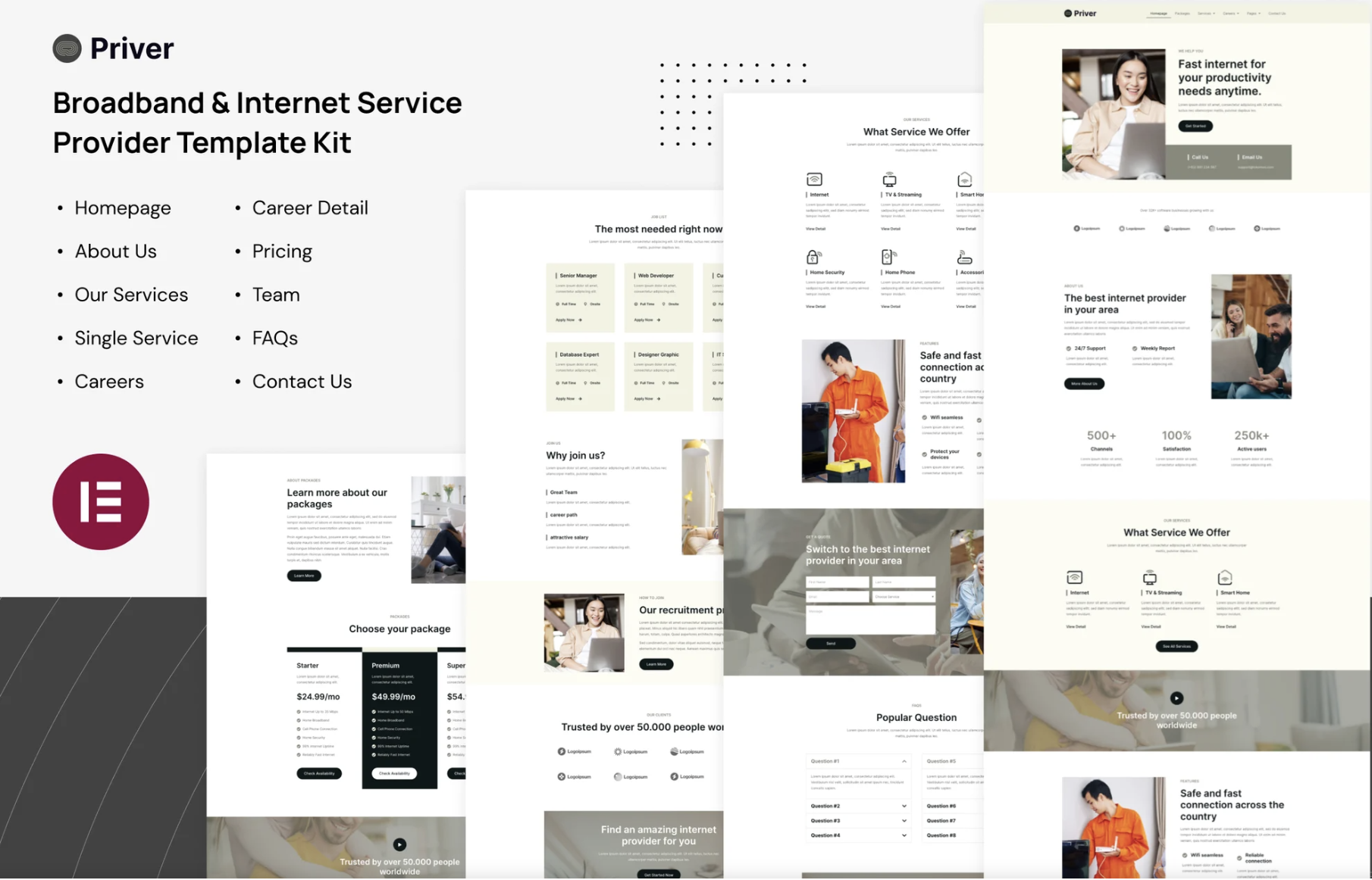 Priver - Broadband & Internet Service Provider Elementor Pro Template Kit