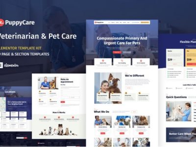 PuppyCare - Vetenarian & Pet Care WordPress Elementor Template Kit