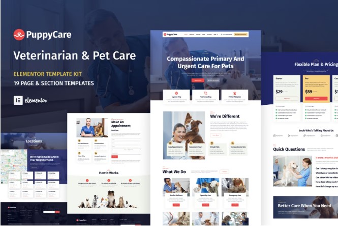 PuppyCare - Vetenarian & Pet Care WordPress Elementor Template Kit