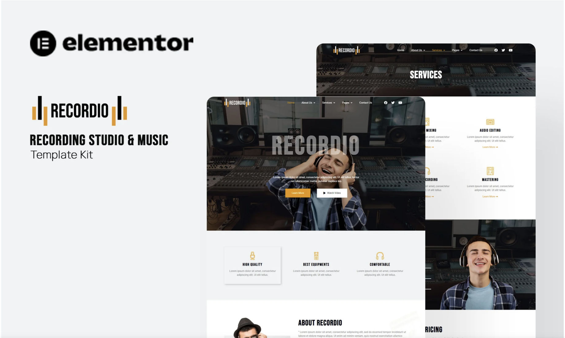 Recordio - Recording Studio Elementor Template Kit