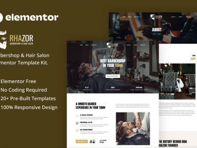 Rhazor - Barbershop & Hair Salon Elementor Template Kit