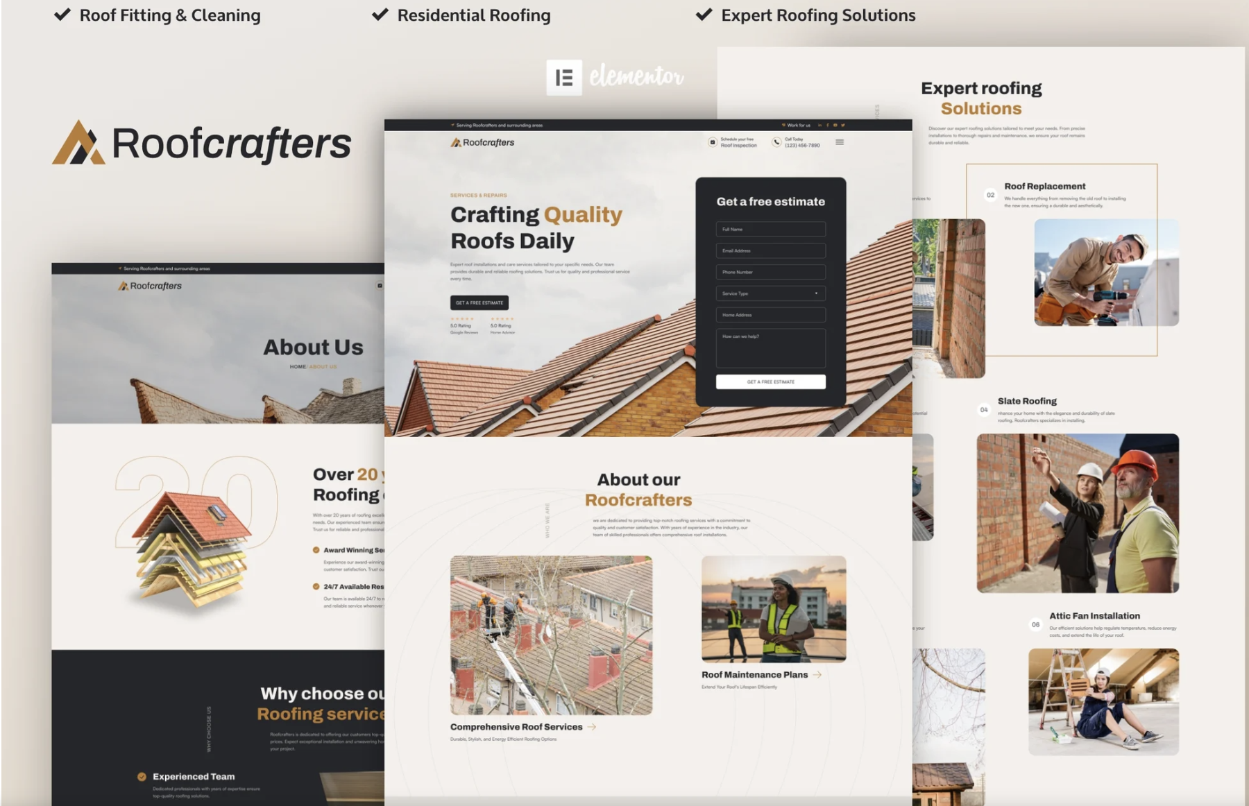 Roofcrafters - Roofing Company Elementor Pro Template Kit
