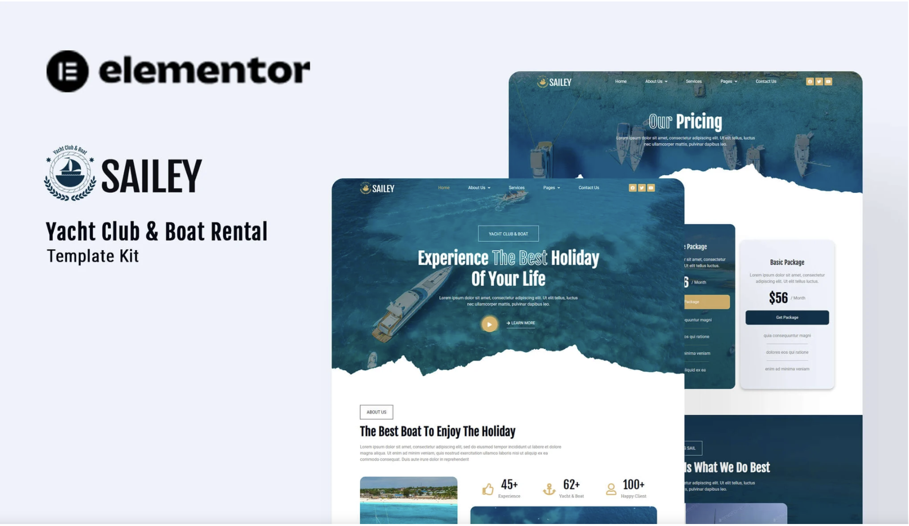 Sailey - Yacht Club & Boat Rental Elementor Template Kit