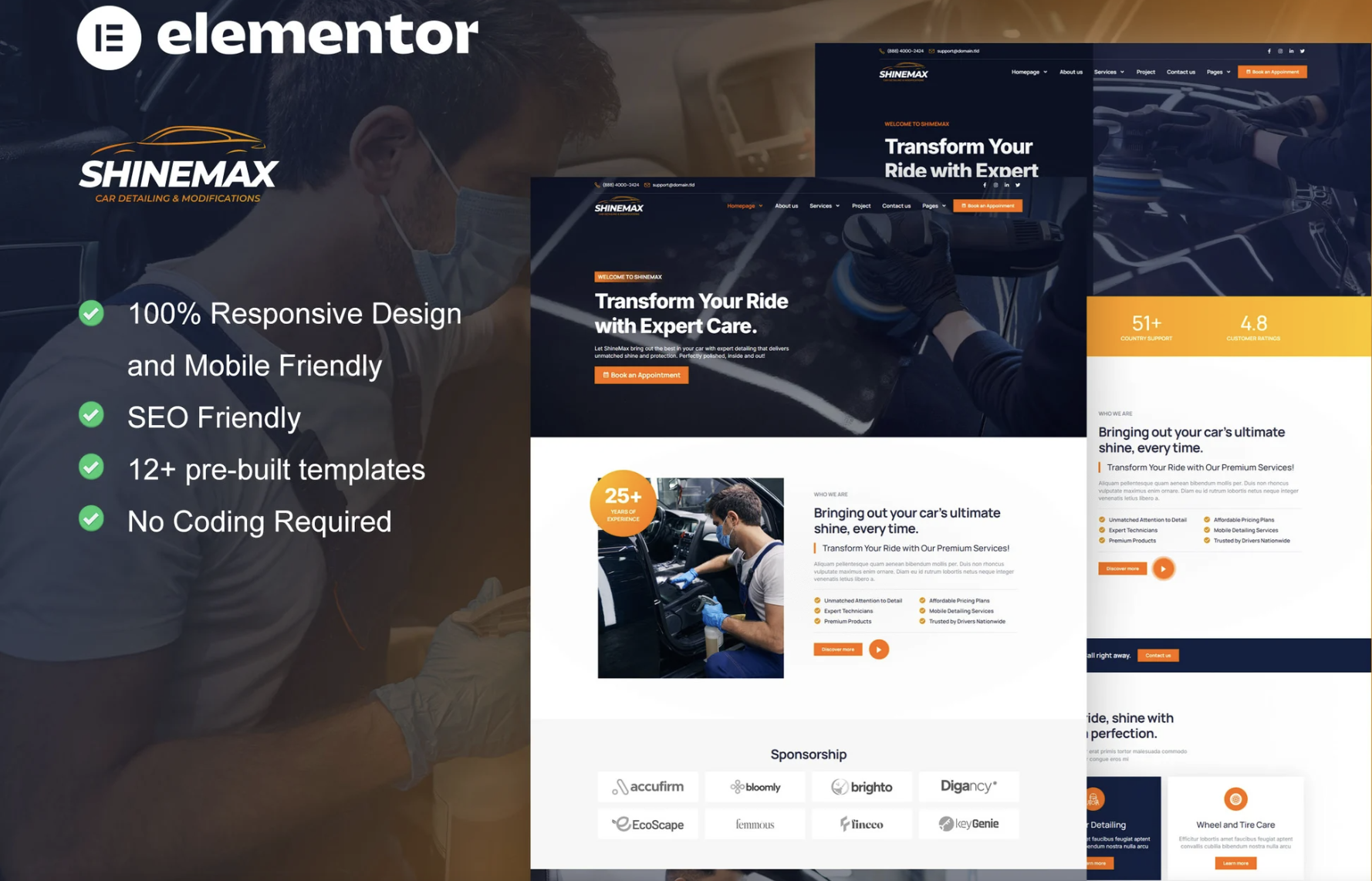 ShineMax - Car Detailing & Repair Services Elementor Pro Template Kit