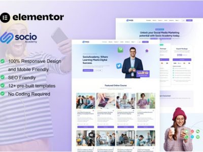 SocioAcademy - Social Media Management Course Elementor Template Kit