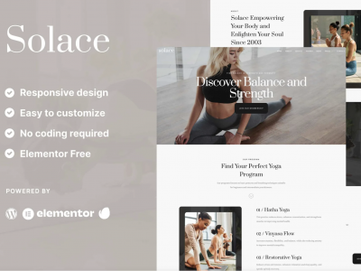 Solace - Yoga Teacher & Studio Elementor Template Kit