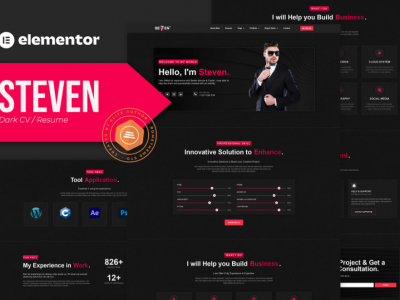 Steven - Dark CV Portfolio Resume Elementor Template Kit