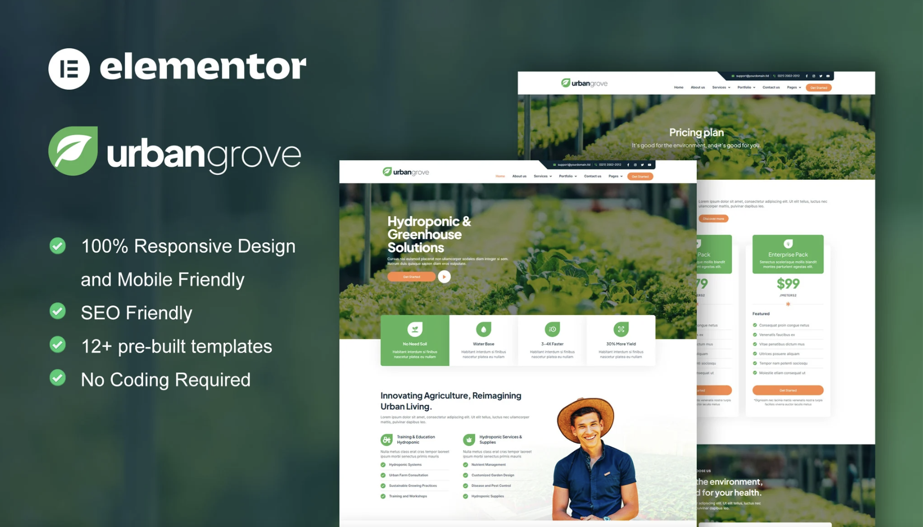 UrbanGrove - Hydroponic & Agriculture Elementor Template Kit