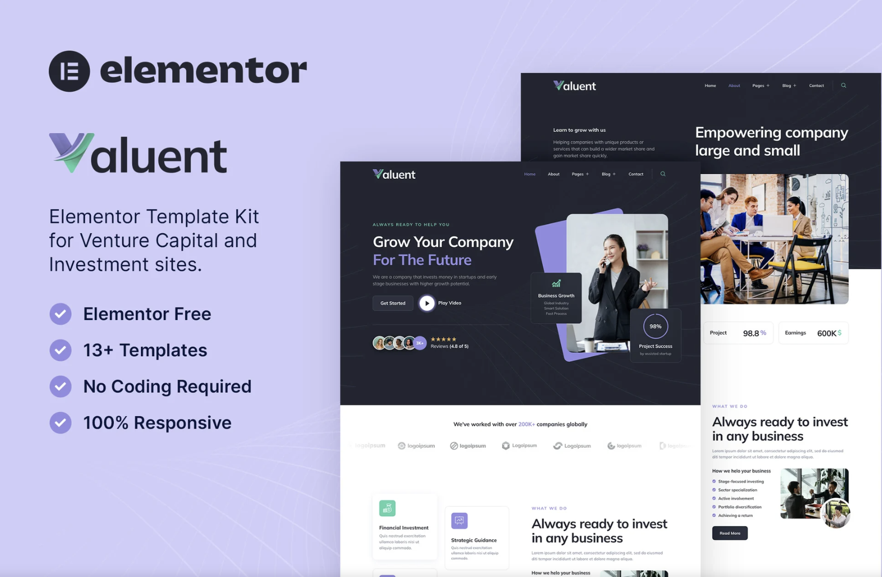 Valuent – Venture Capital & Investment Elementor Template Kit