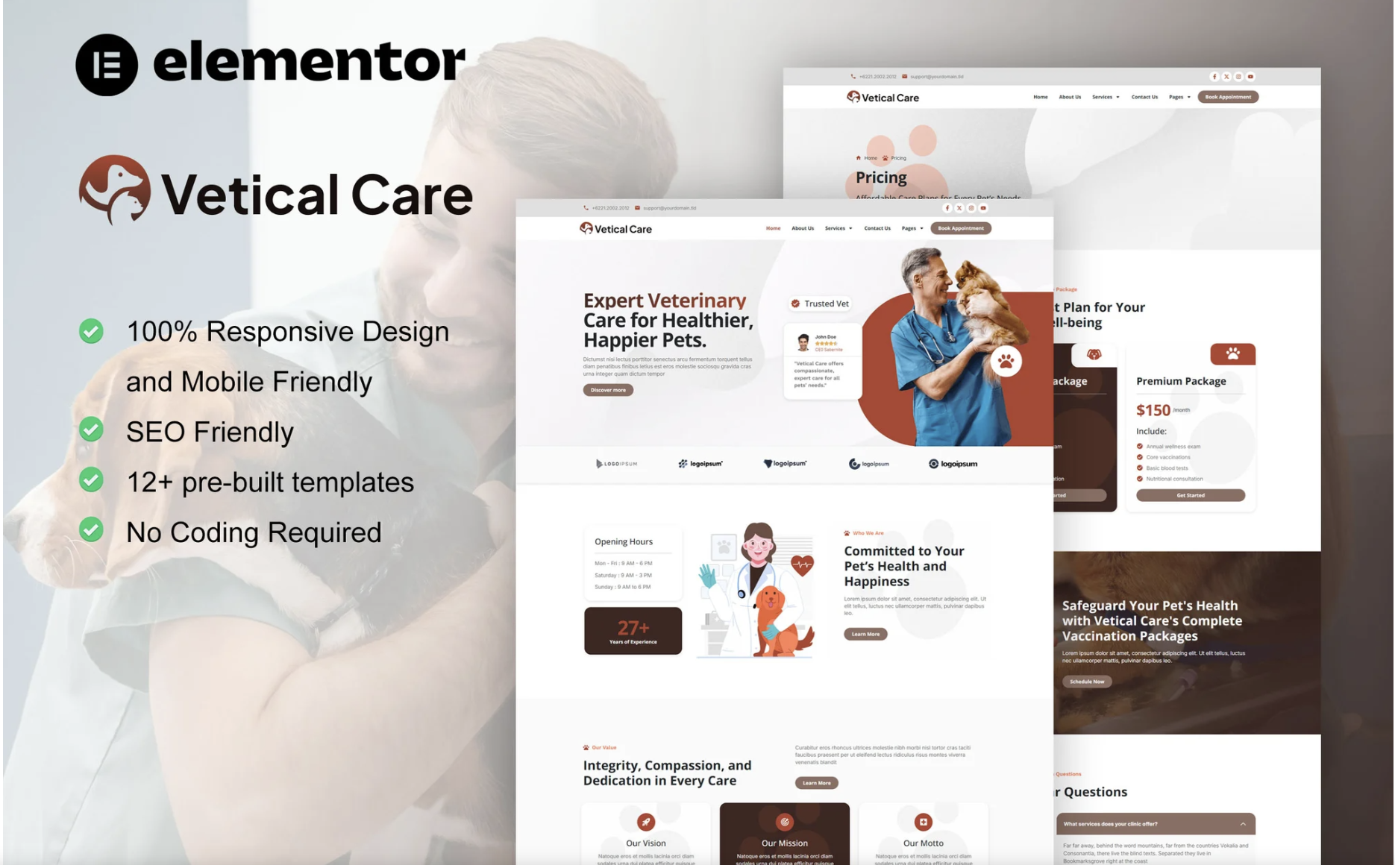 VeticalCare - Veterinary & Pet Care Elementor Pro Template Kit