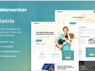 Vetrio – Veterinary Clinic & Pet Care Elementor Template Kit