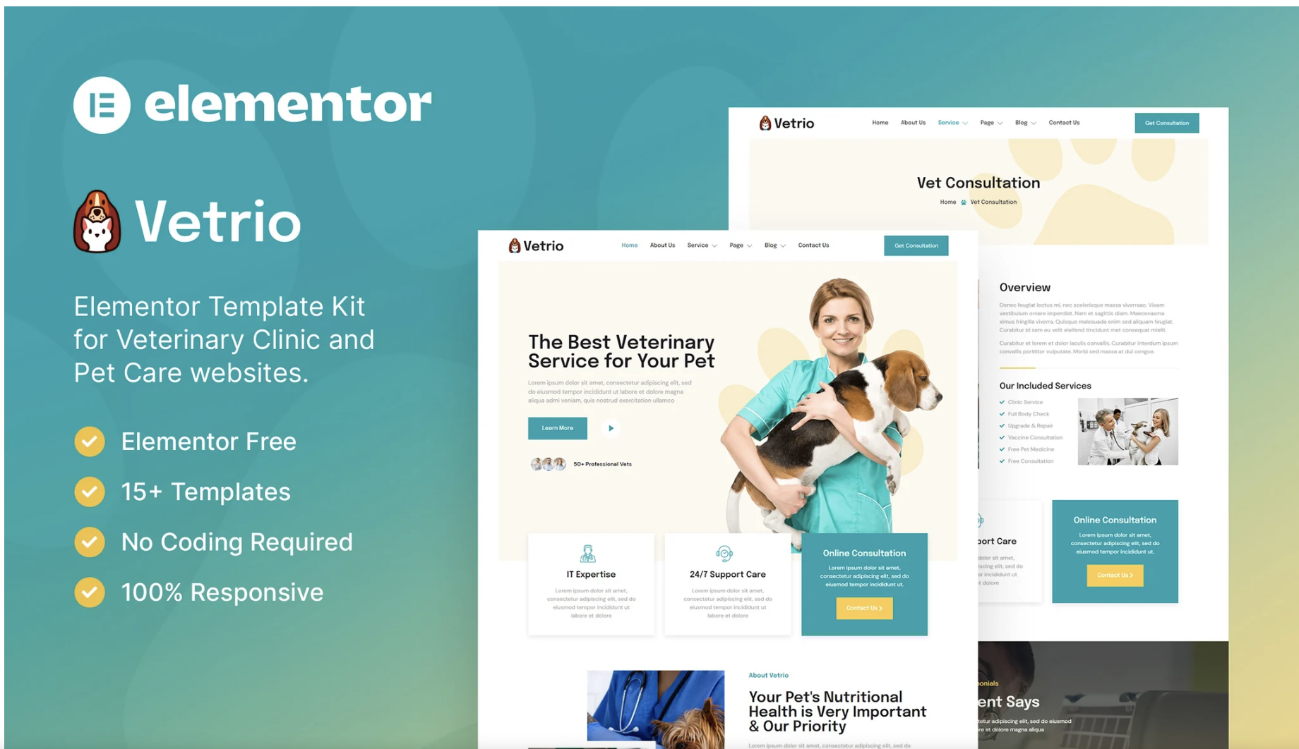 Vetrio – Veterinary Clinic & Pet Care Elementor Template Kit