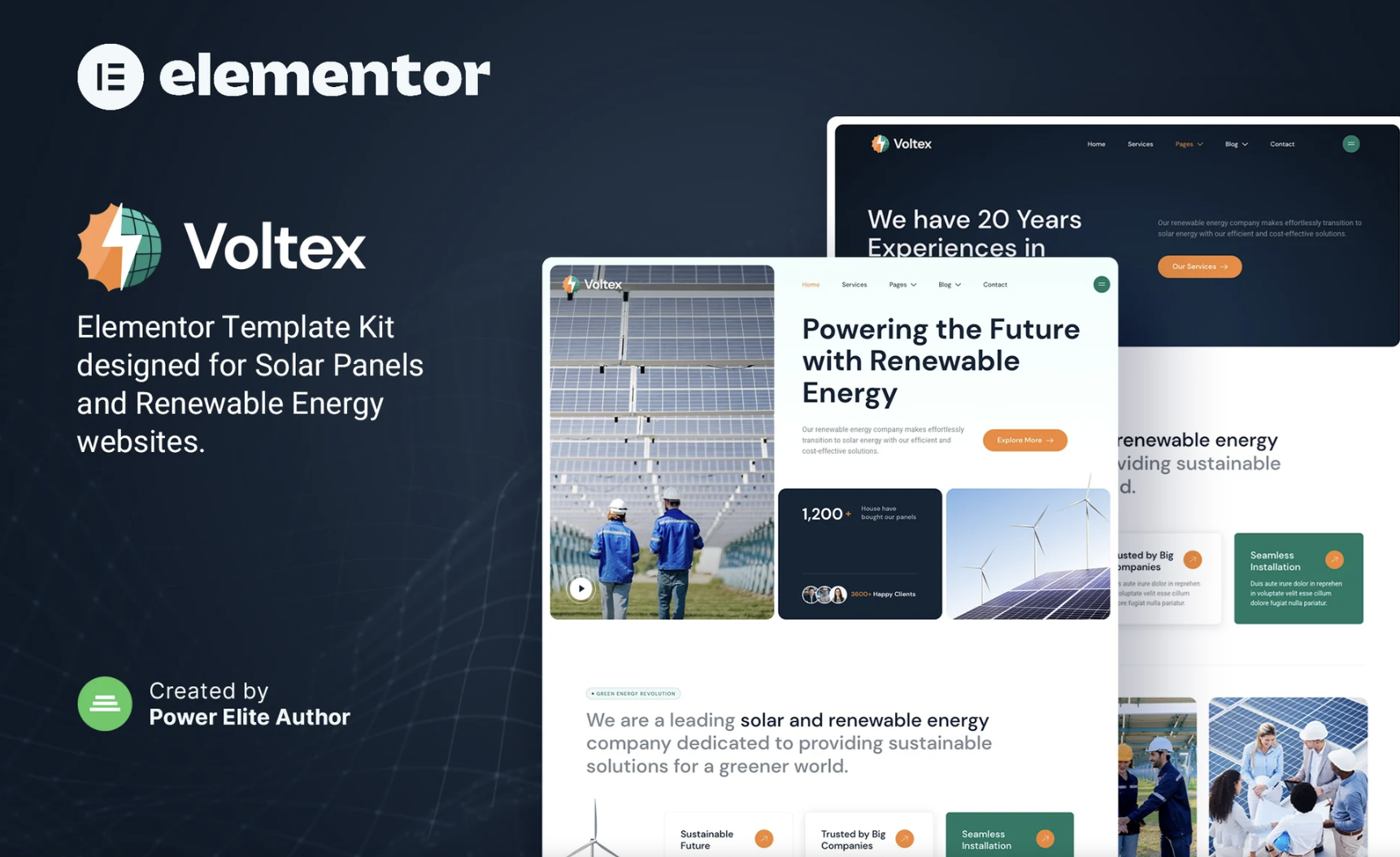Voltex – Solar Panels & Renewable Energy Company Elementor Template Kit
