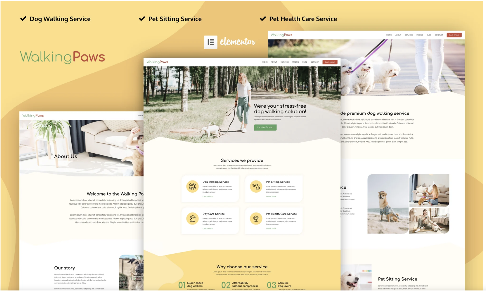Walking Paws - Dog Walking & Pet Services Elementor Pro Template Kit