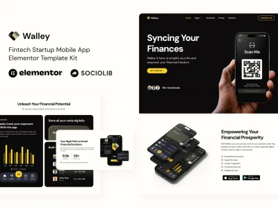 Walley - Fintech Startup Mobile App Elementor Template Kit
