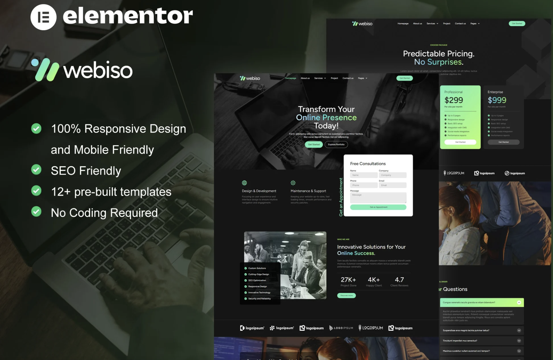Webiso - Dark Digital Agency Elementor Template Kit