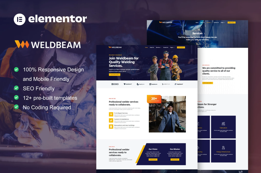 WeldBeam - Welding Services & Industrial Elementor Template Kit