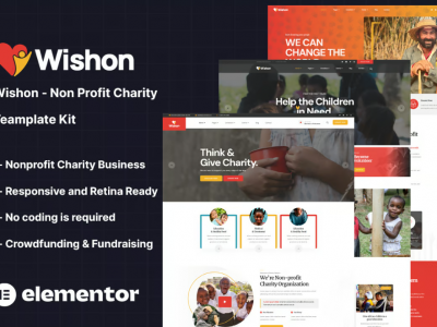 Wishon - Non Profit Charity Elementor Template Kit
